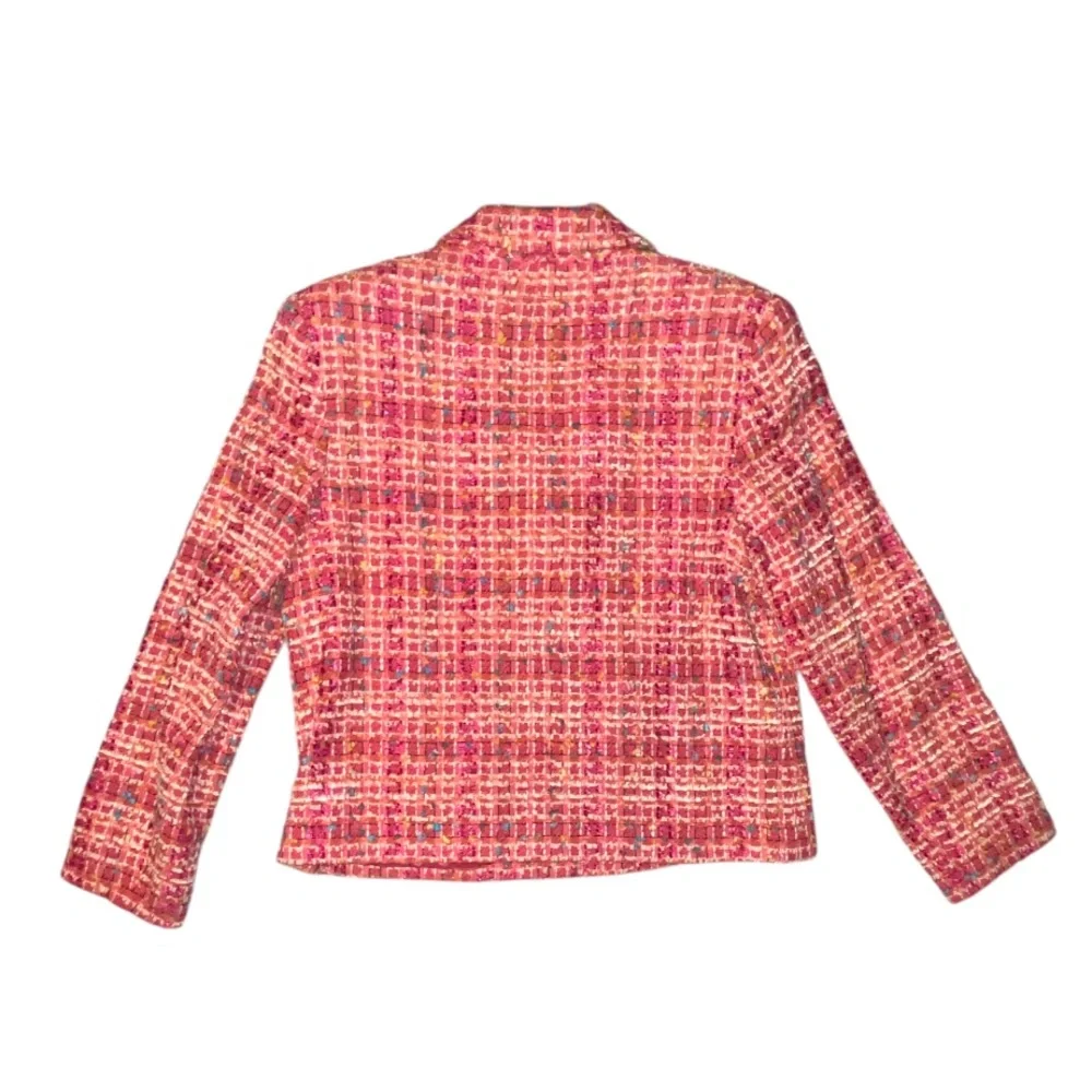 Vintage Harlan Tweed Pink Orange Plaid Blazer Suit Jacket Pink Buttons Size 8 - Picture 2 of 7